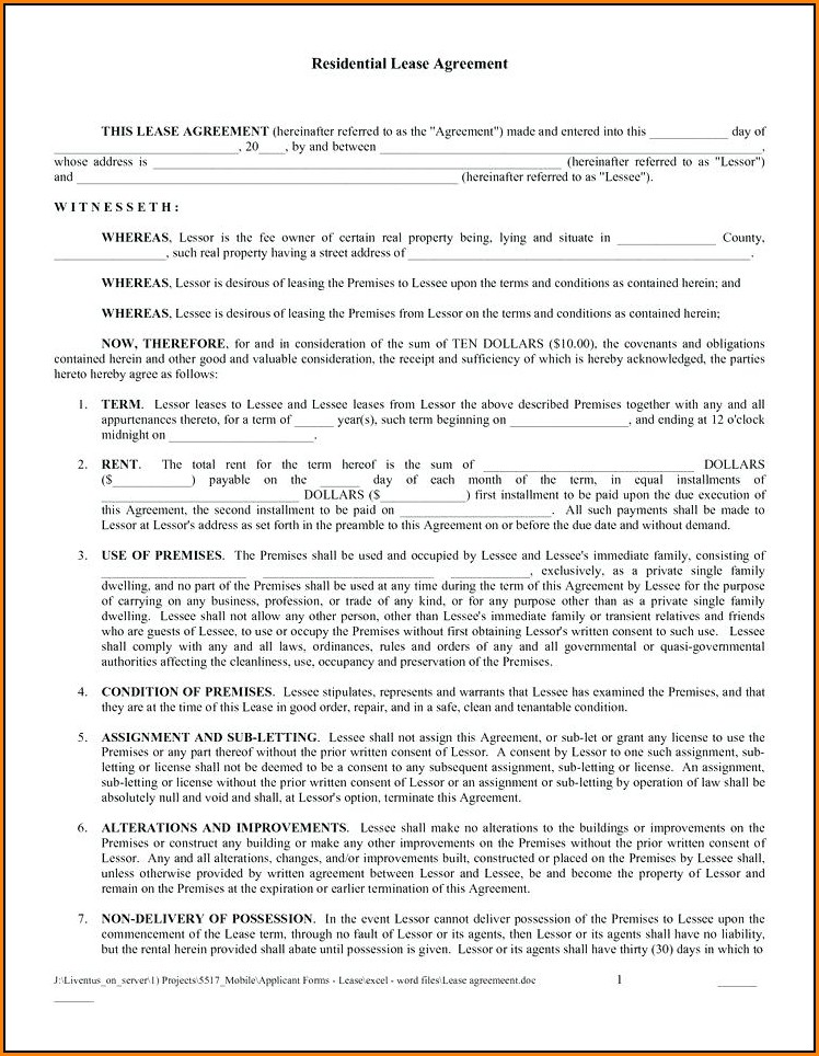 Free Residential Lease Agreement Forms To Print Pdf
