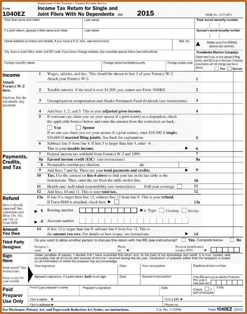 Irs Forms 1040ez 2016