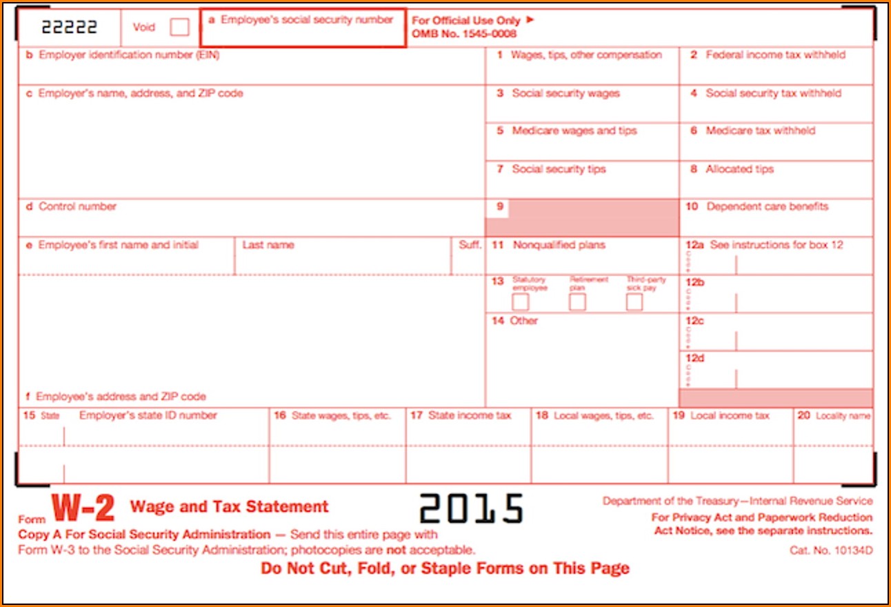 Printable W2 Form For Employees 2015