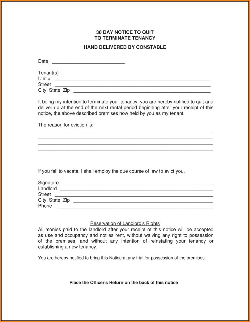 30 Day Eviction Notice Template Nc
