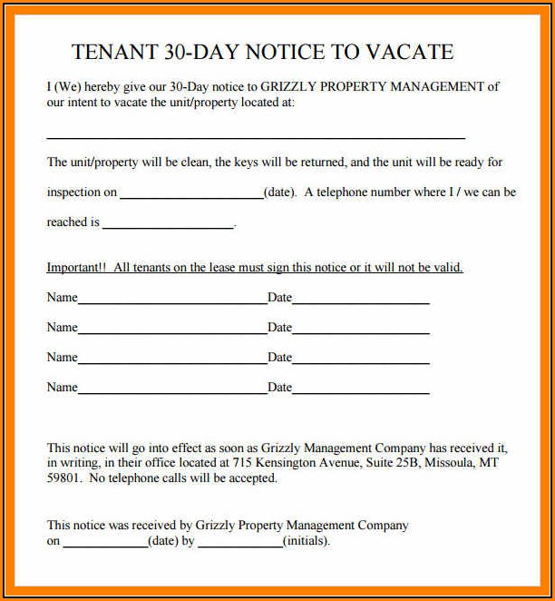 30 Day Tenant Eviction Notice Template
