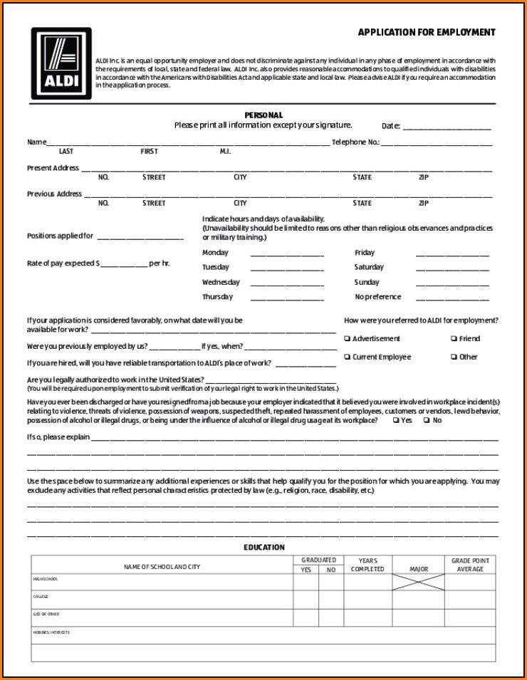 Aldi Job Application Form Online