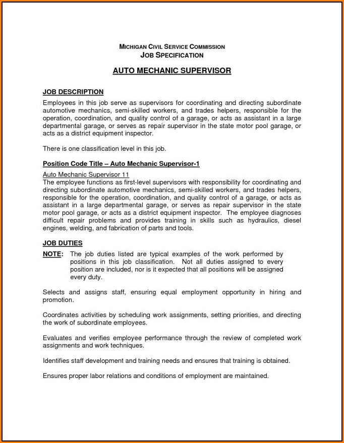 Auto Mechanic Job Application Form