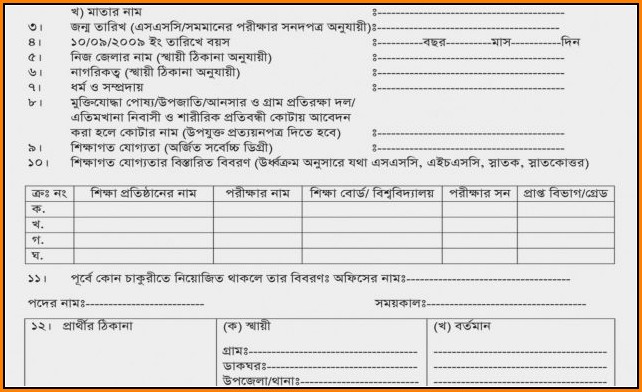 Bangladesh Post Office Job Application Form