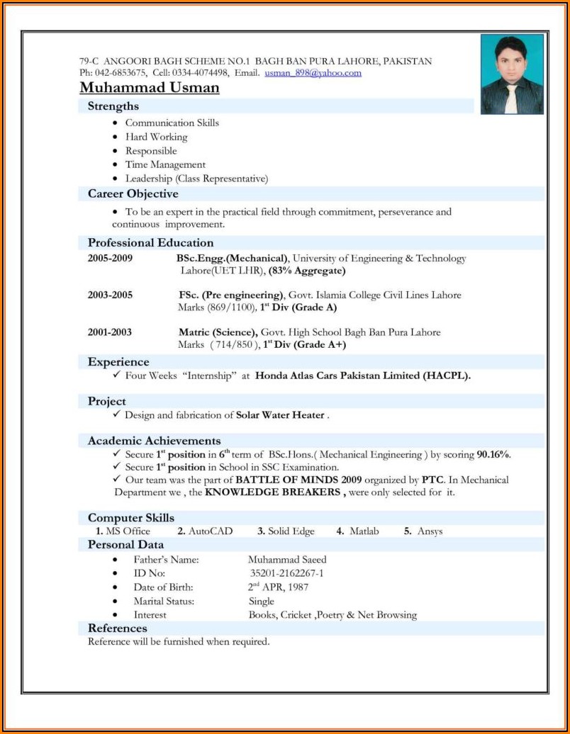 Best Resume Format Pdf Download