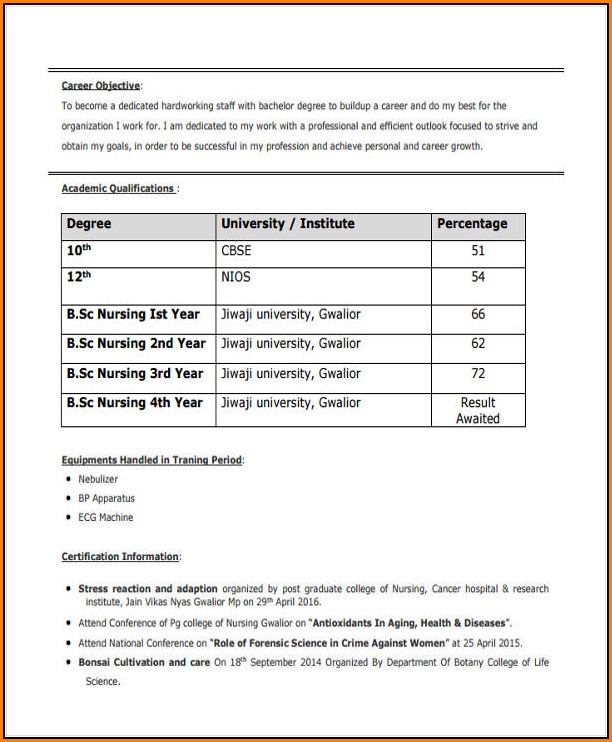 Bsc Nursing Resume Format For Freshers Resume Resume Examples