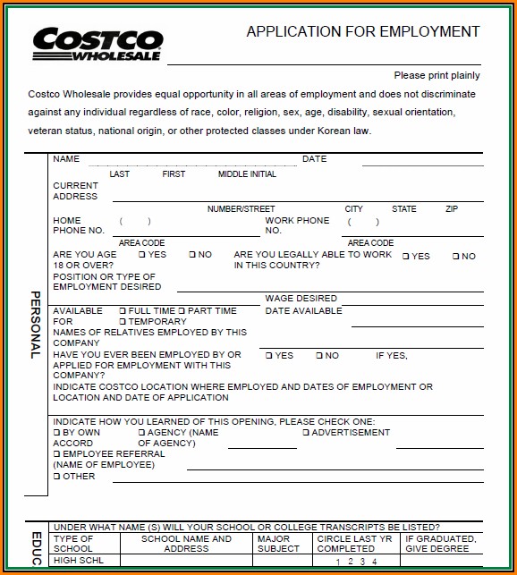 Costco Job Application Pdf