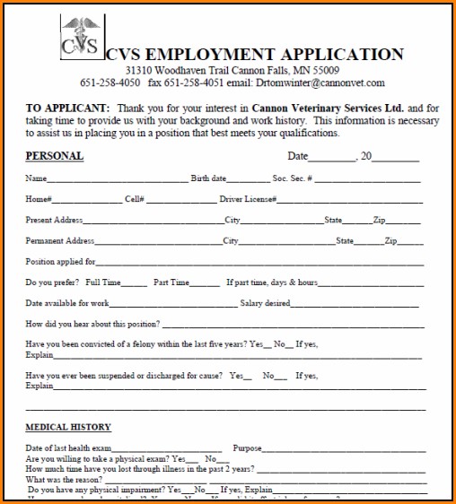 Cvs Job Application Print Out