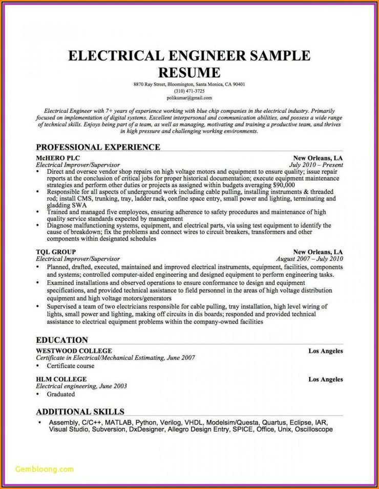 Electrician Resume Template Microsoft Word