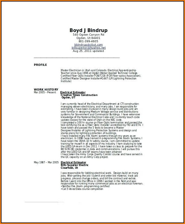 Electrician Resume Template Word