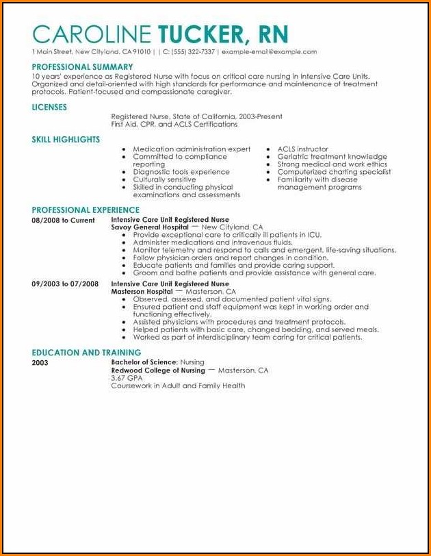 Example Of Resume For Registered Nurse