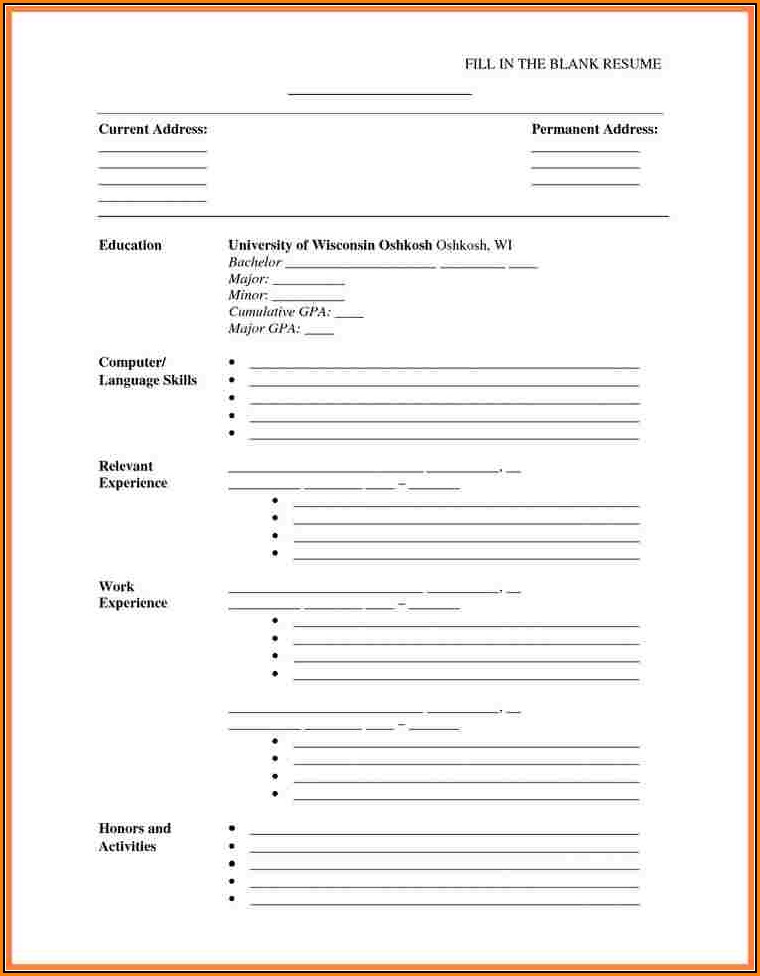 Fillable Blank Resume Template