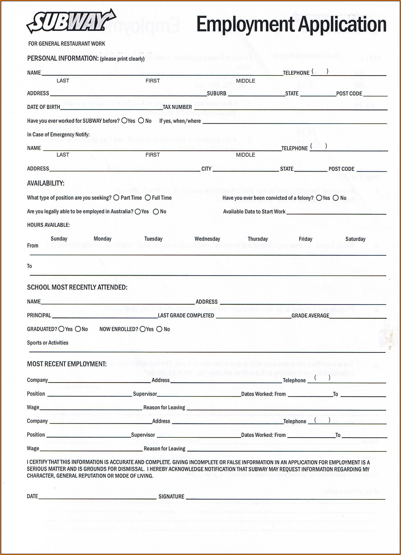 Free Job Application Forms Printable