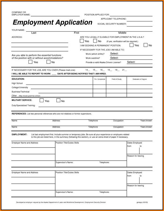Free Printable Blank Job Applications Forms
