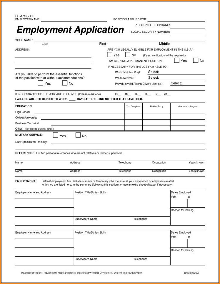 Free Printable Job Application Forms Templates
