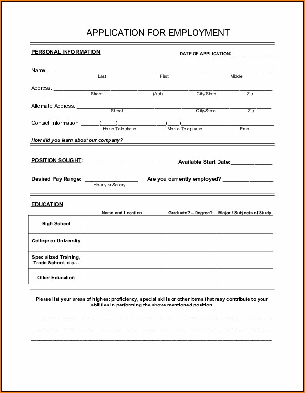 Free Printable Job Application Forms