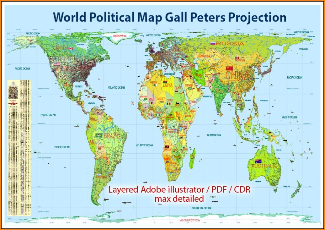 Gall Peters Projection World Map