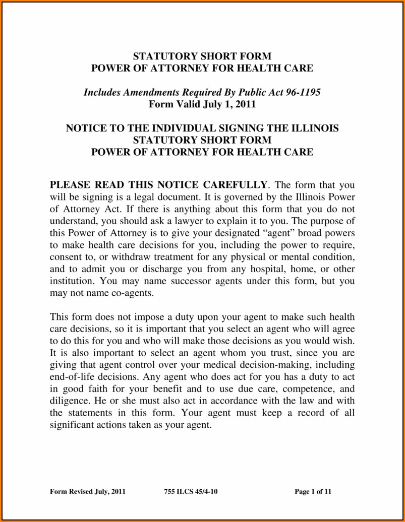 Health Care Power Of Attorney Form Illinois