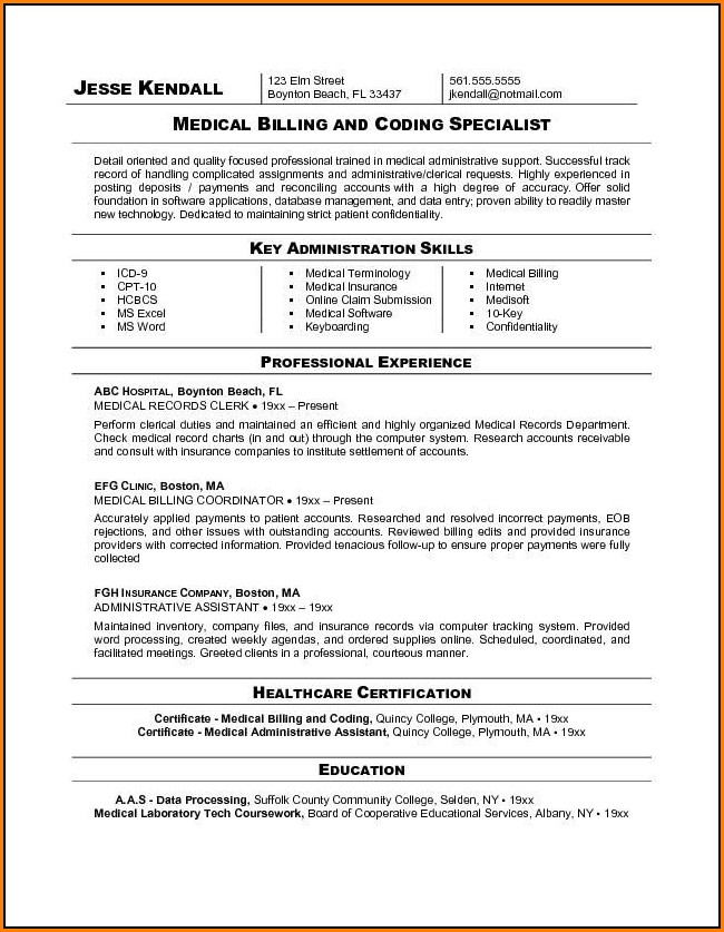 Medical Billing And Coding Resume Examples