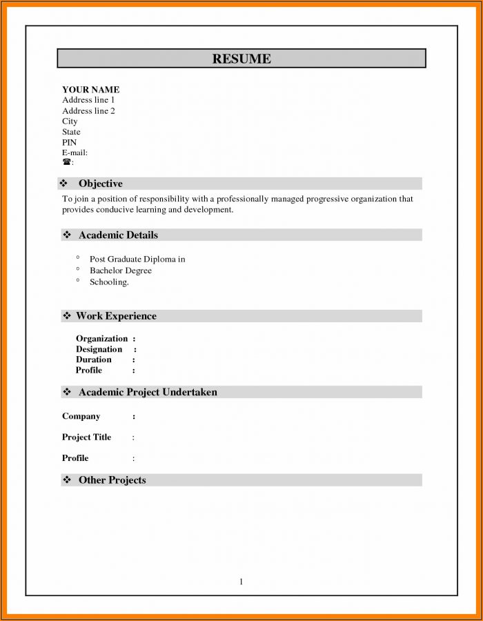 Resume Format Free Download In Ms Word 2010 Resume Resume