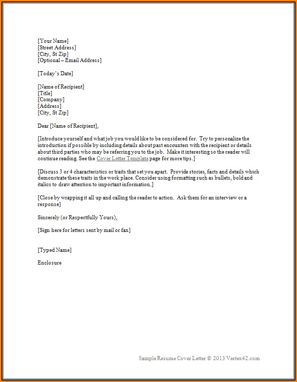 Sample Cover Letter Template For Resume