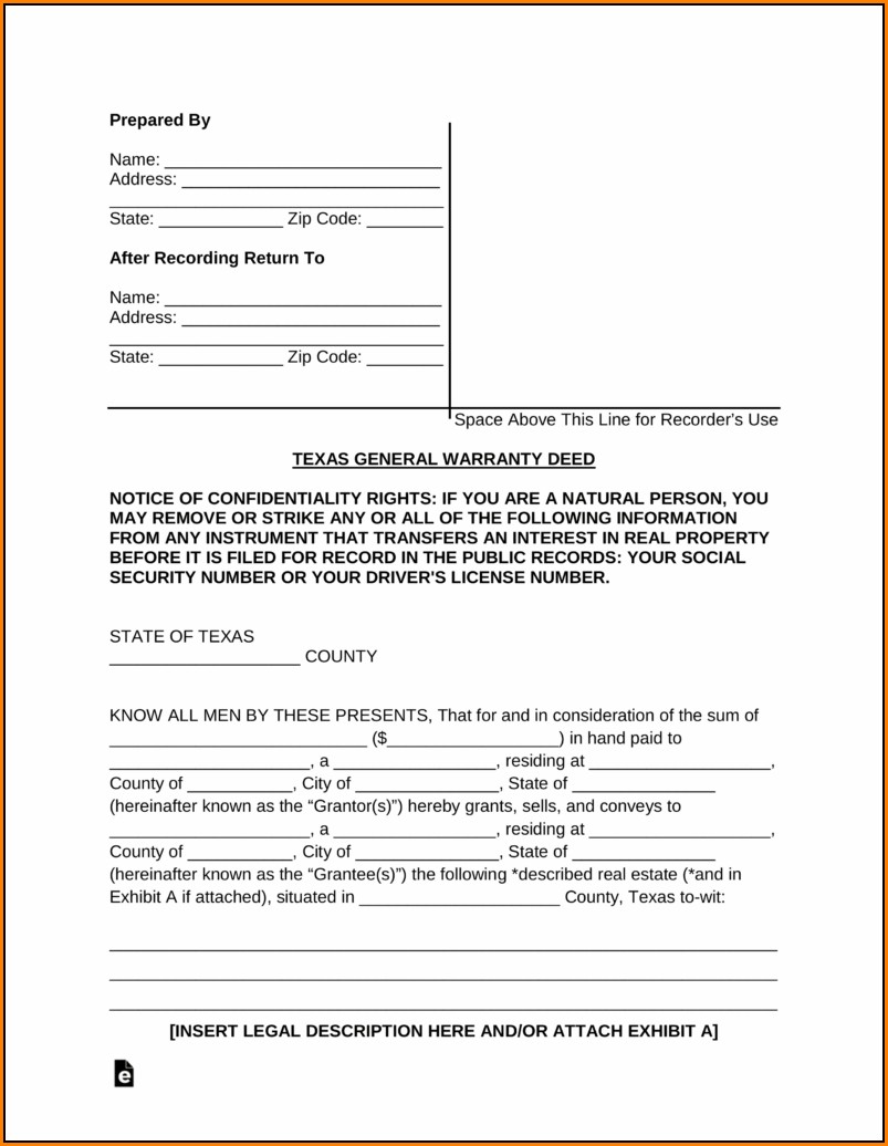 Texas General Warranty Deed Form Pdf