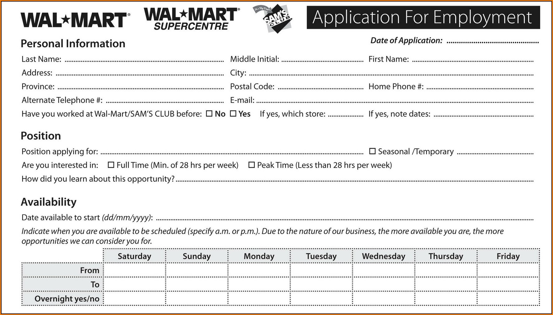Walmart Stores Job Application