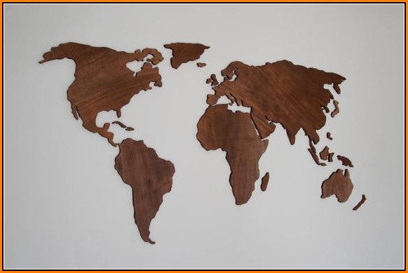 Wooden World Map Wall