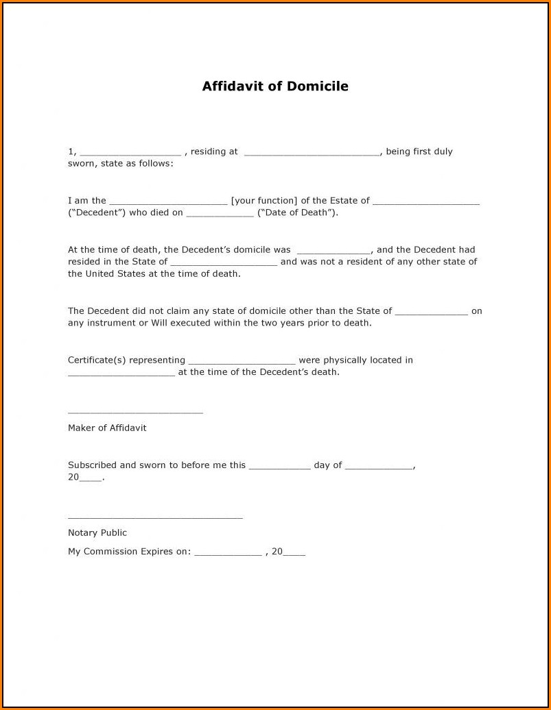 Affidavit Of Domicile Form Pdf