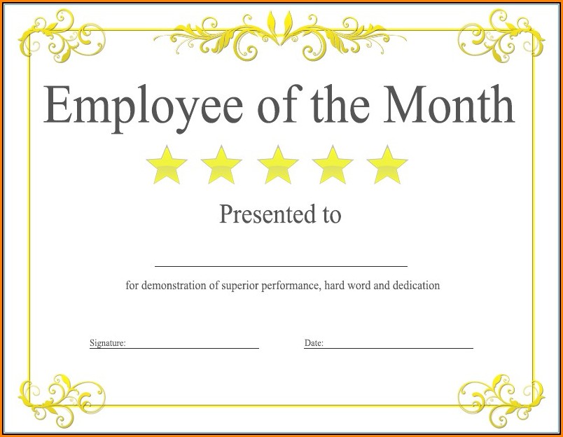 Best Employee Of The Month Certificate Template