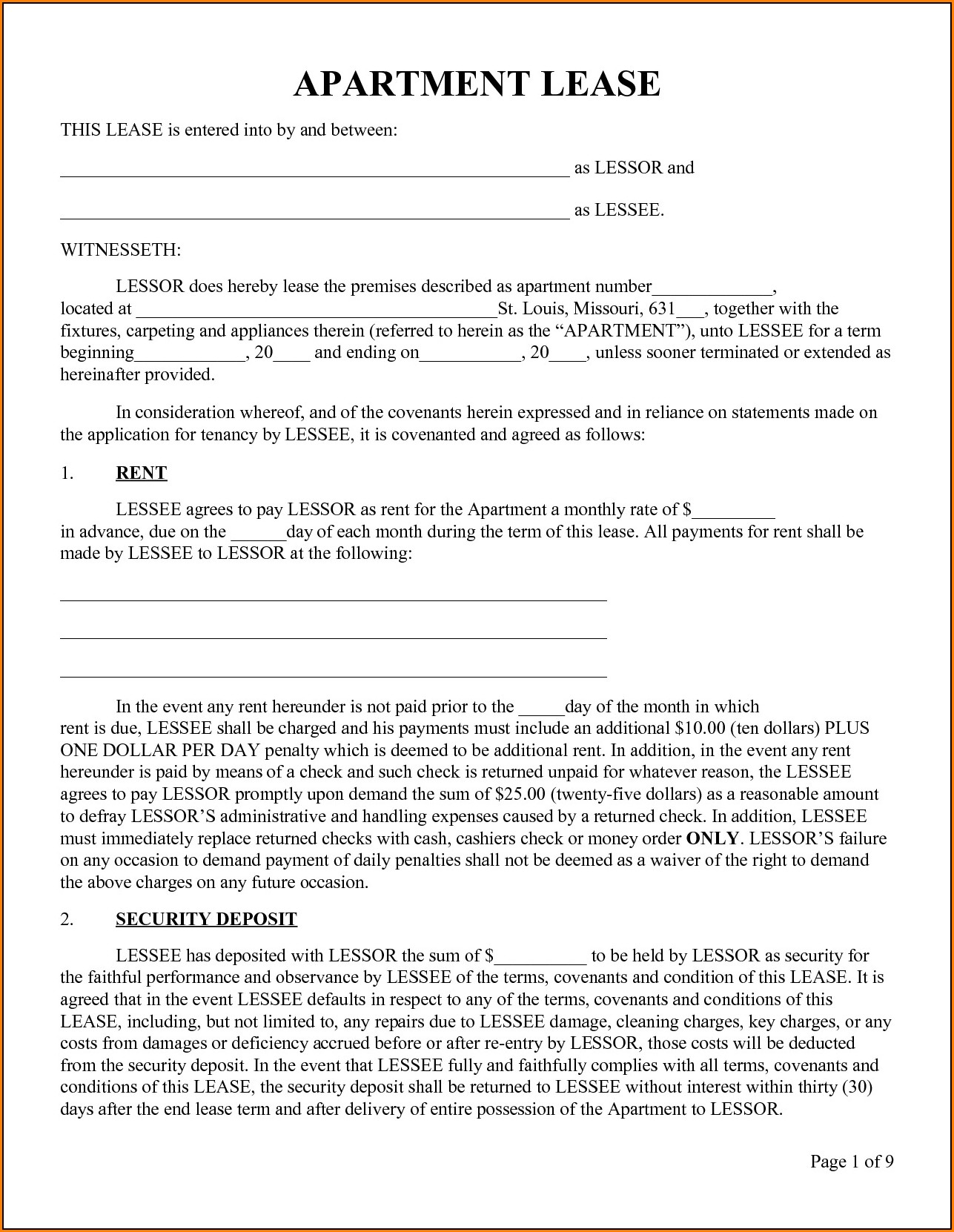 Blank Apartment Lease Form