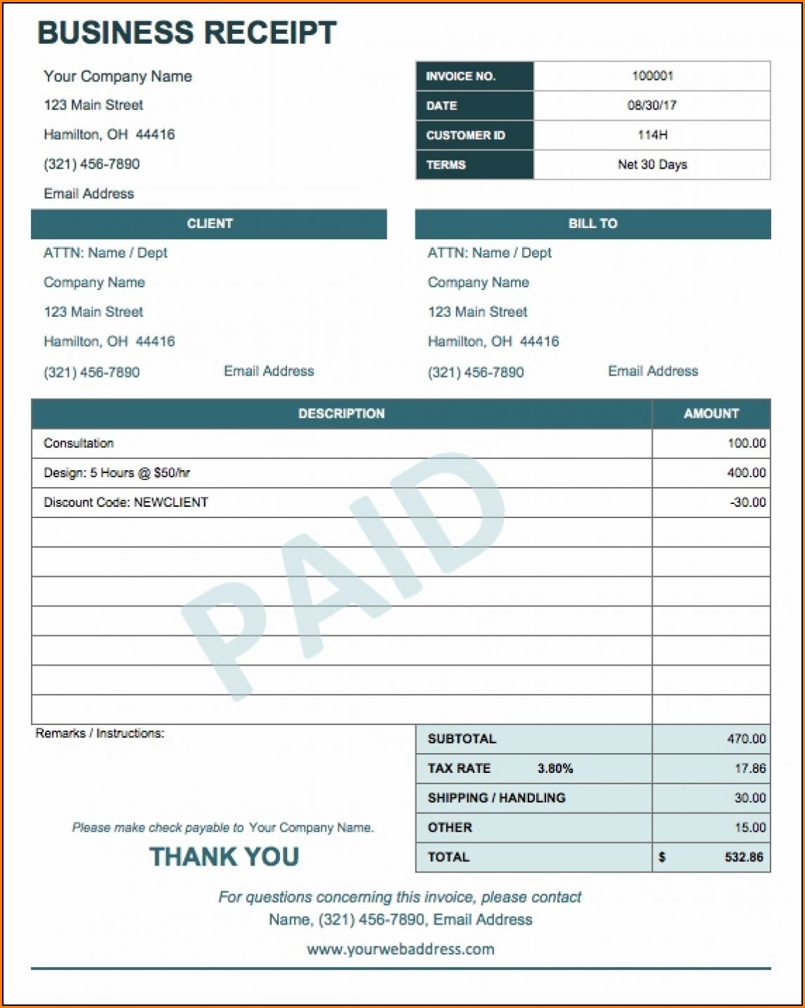 Business Payment Receipt Template