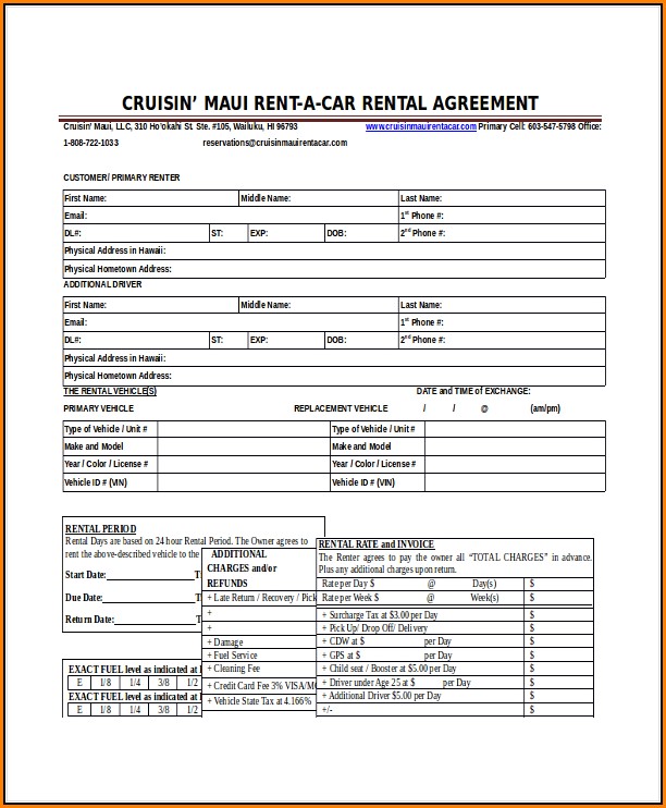 Car Rental Agreement Form Template
