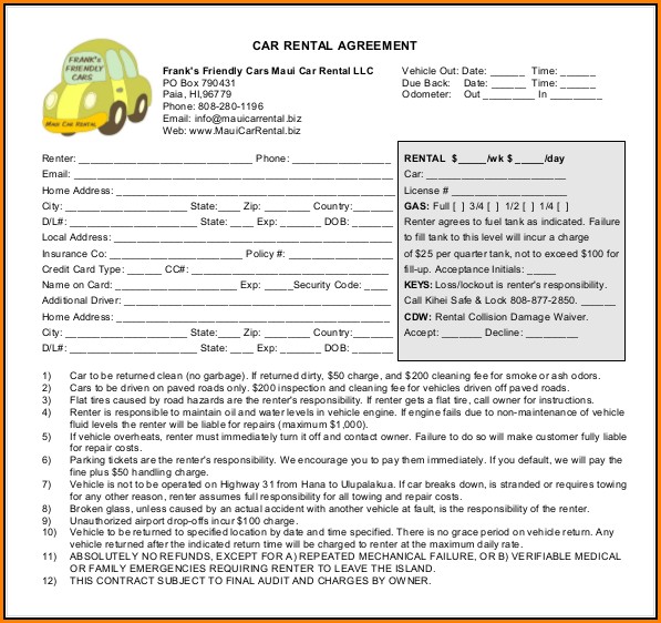 Car Rental Agreement Format