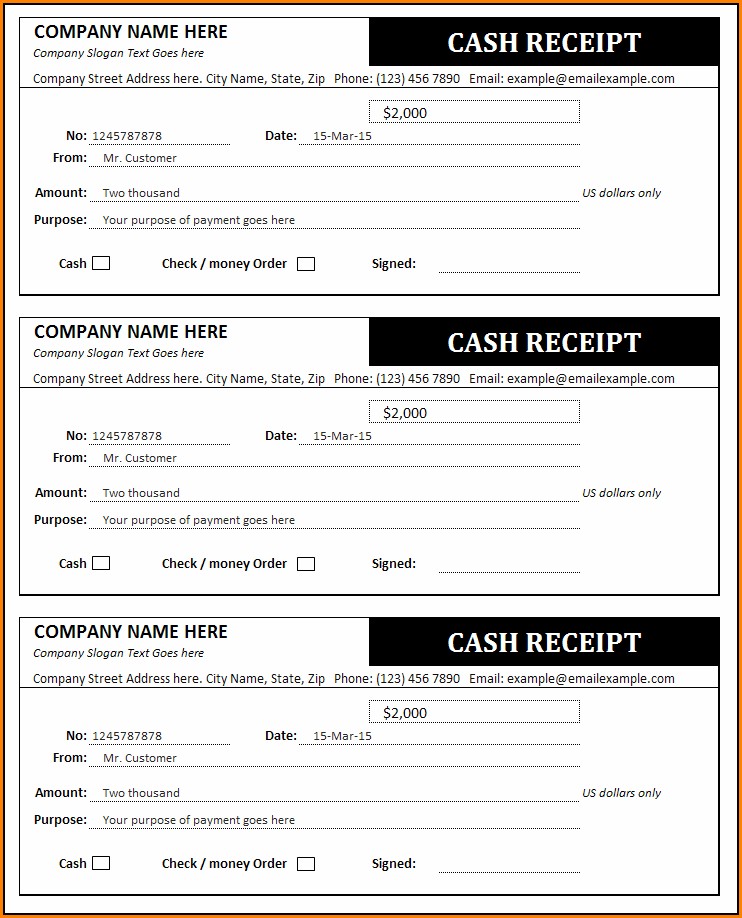 Cash Invoice Receipt Template