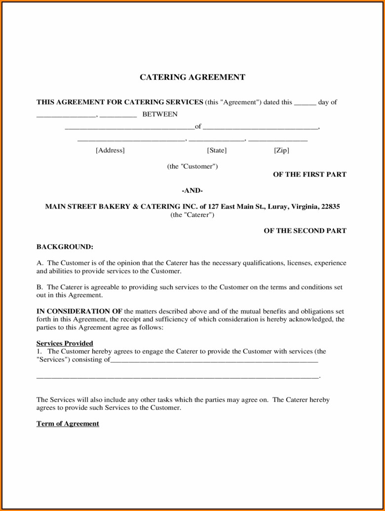 Catering Contract Template Pdf