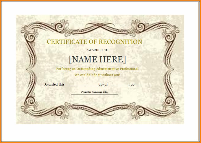 Certificate Of Recognition Template Doc