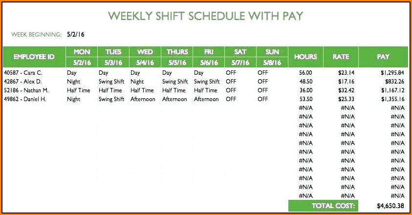 Daily Employee Schedule Template Excel