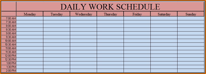 Daily Work Schedule Template Excel