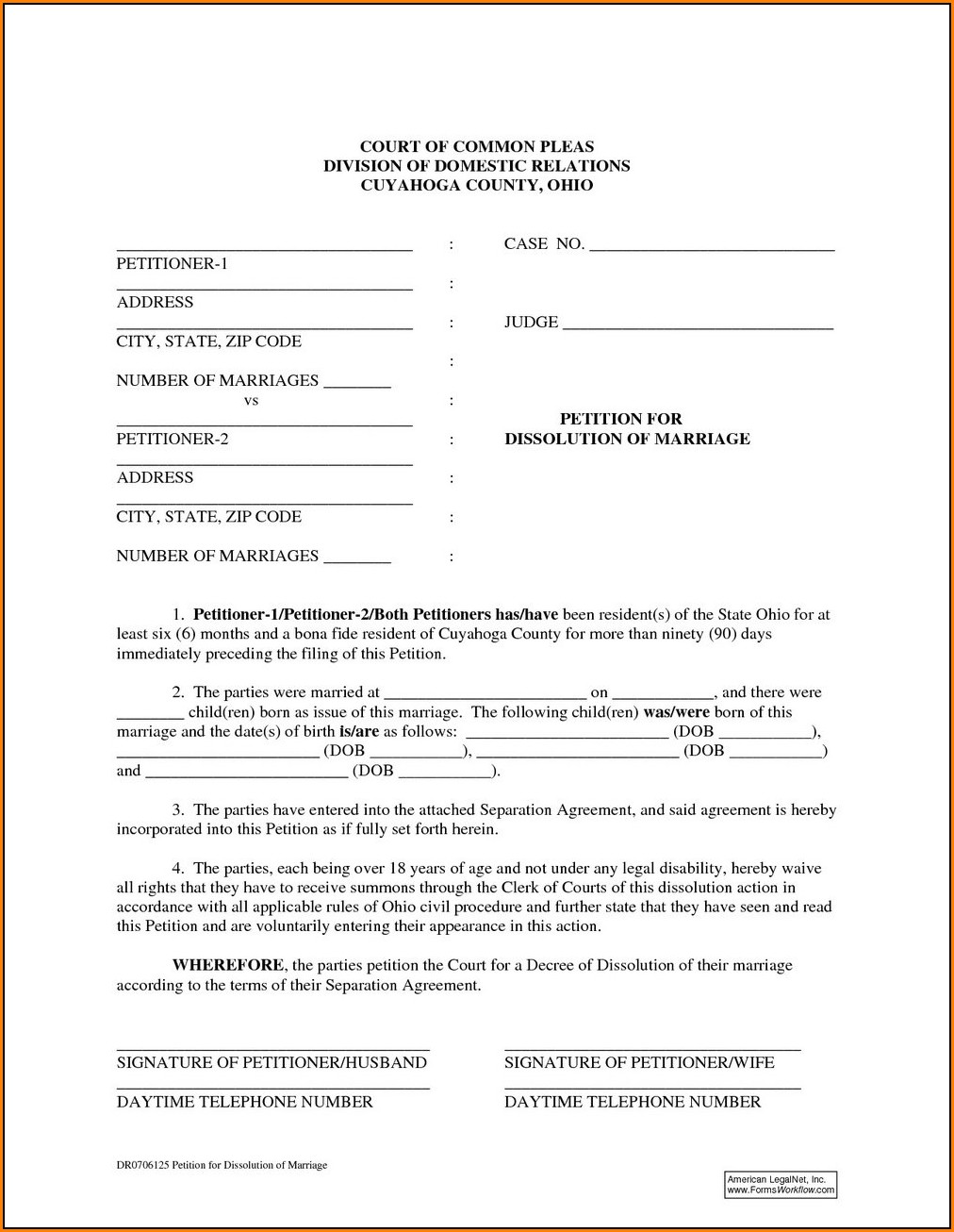 Dissolution Of Marriage Ohio Forms