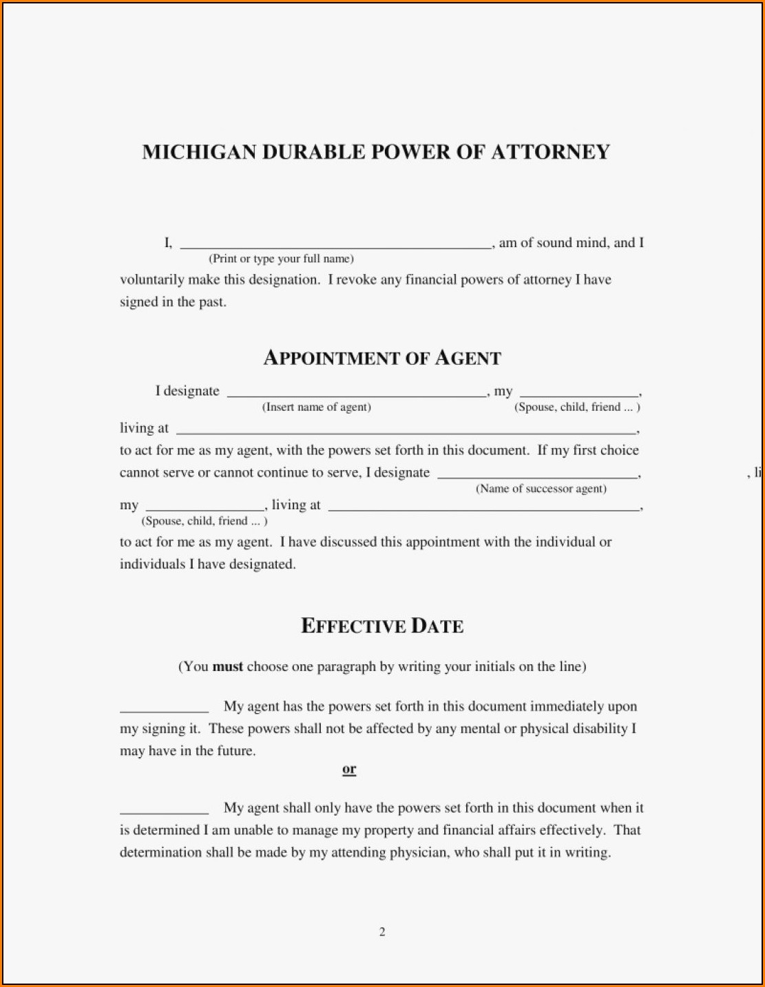 Durable Power Of Attorney Forms Michigan