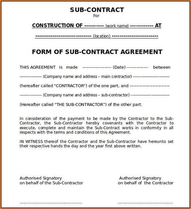 Electrical Subcontractor Agreement Template