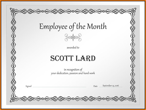 Employee Of The Month Certificate Template Free