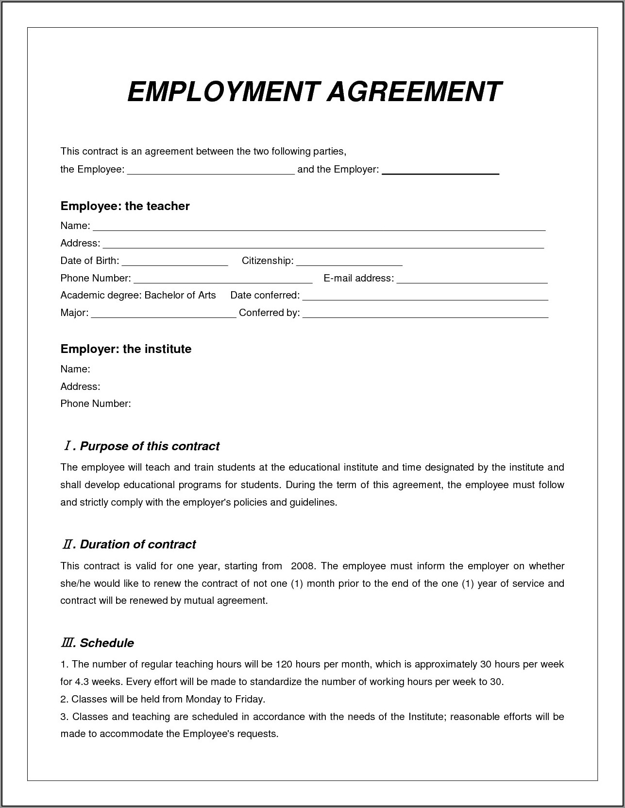 Employment Contract Template Word Format