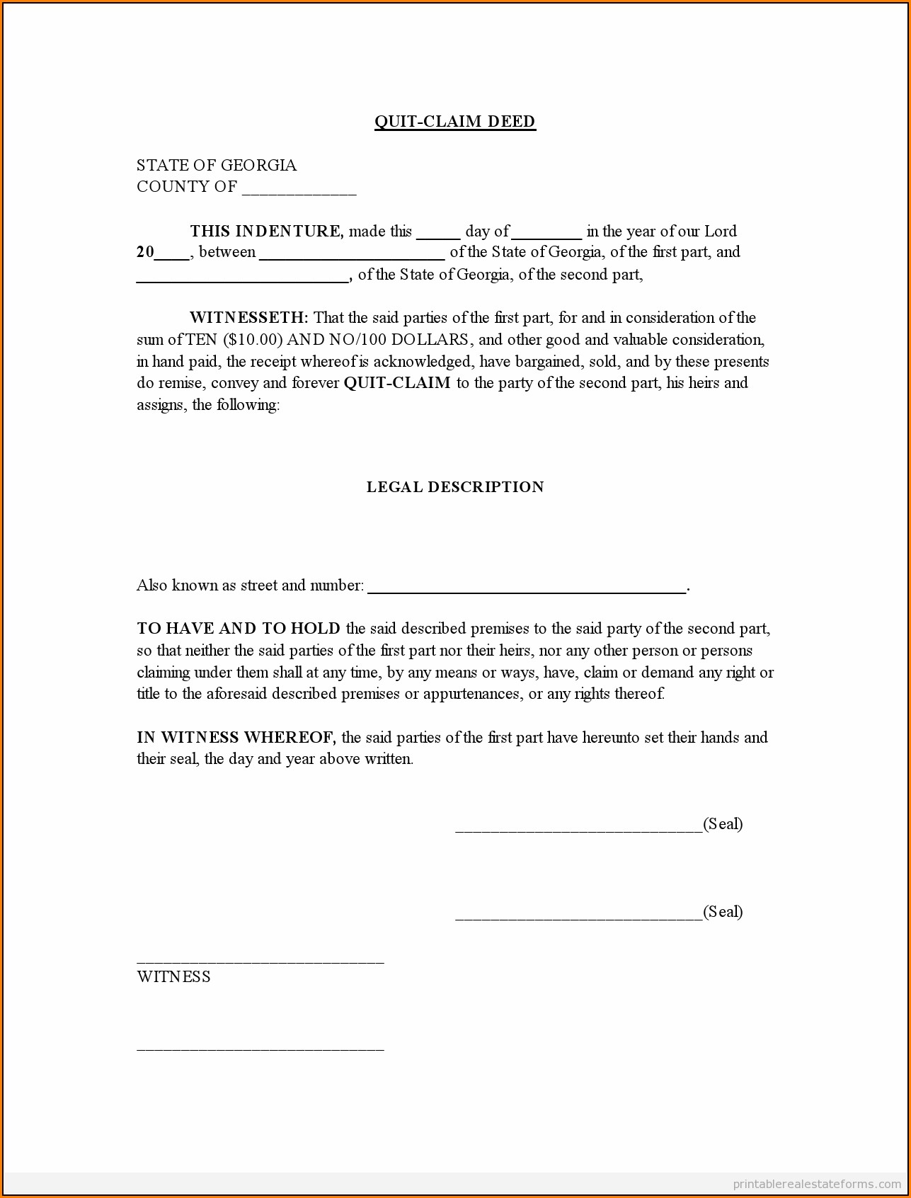 Free Blank Quit Claim Deed Form