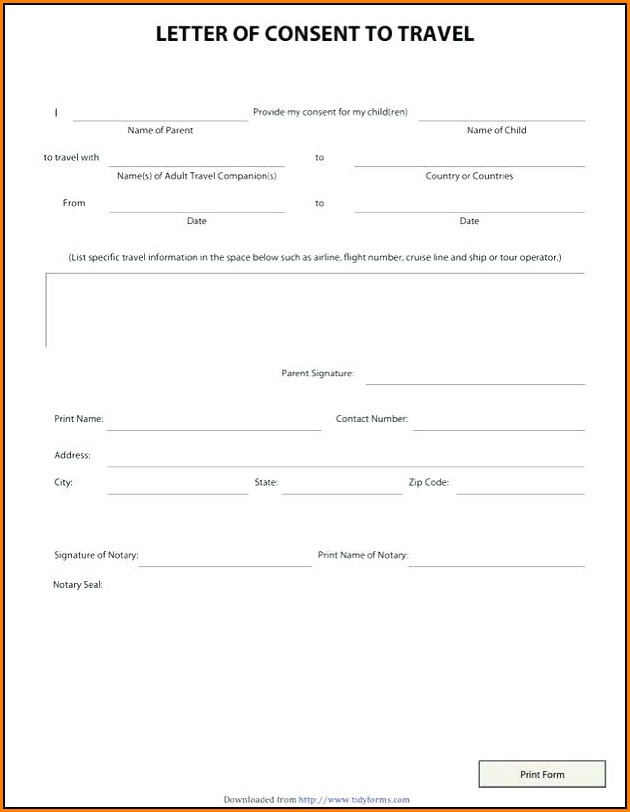 Free Child Travel Consent Form Template