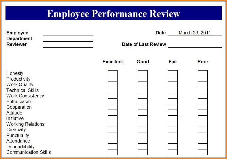 Free Employee Evaluation Forms Printable