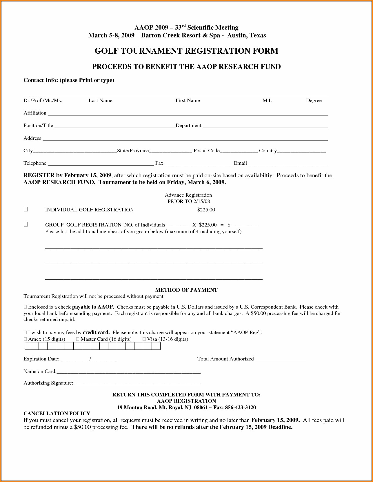 Free Golf Tournament Registration Form Template