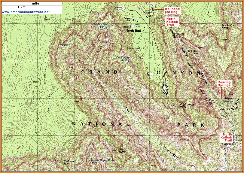 Grand Canyon National Park Topographic Map