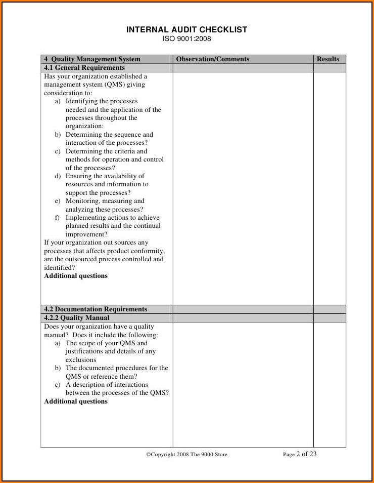Iso 9001 Internal Audit Checklist Template